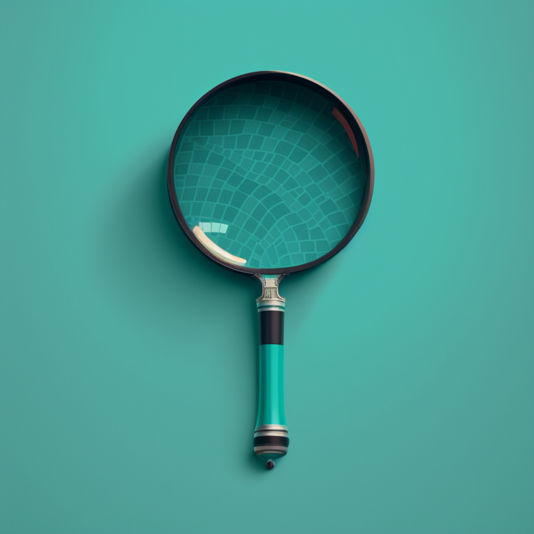 a rustic magnifying glass setting on a teal surface